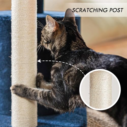 ClevaHome 33.5" Small Cat Tree Tower for Indoor Cats, Modern Kitten Condo with Sisal Scratching Post and Hanging Ball for Play, Denim Blue by Cleva - Image 5