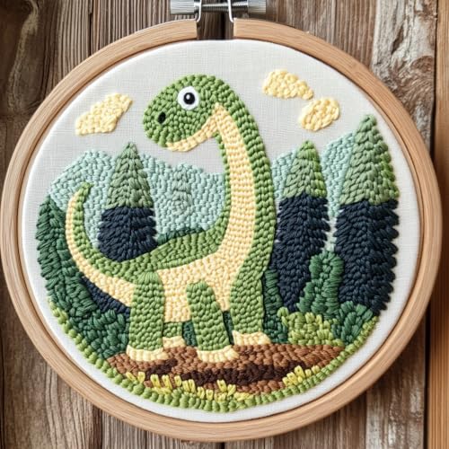 Image of DIY Punch Needle Kits Cartoon Dinosaur with Hoop 20x20cm-2