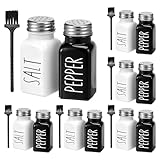 Juego de 6 saleros y pimenteros de vidrio blanco y negro con tapas de acero inoxidable para cocina, cocina, camping, decoración moderna de granja, accesorios de comedor, regalos, lista de bodas