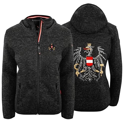Hoamatkult Österreich Kultjacke mit Kapuze Damen - das Original - Österreich Adler Strickfleece Jacke - Jacke mit Österreich Adler Stick (Medium, Schwarz)