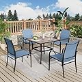 MIXPATIO Patio Dining Set 5 Piece Outdoor Furniture Set with 4 Blue Textilene Chairs and 37" Wood-Like Table Top for Deck Backyard Lawn Poolside