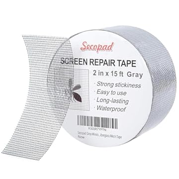Secopad Nastro Adesivo Ripara Zanzariere, 50 mm x 4,5 m Nastro Zanzariera Ripara, Nastro in Fibra di Vetro per Riparazione Schermo Finestra, Autoadesivo Forte, Grigio