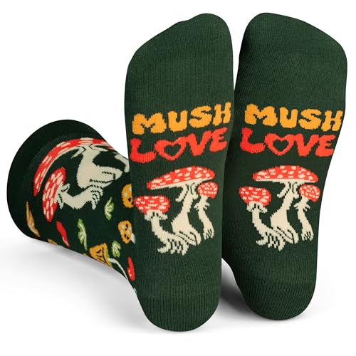 Lavley Mush Love Mushroom Socks - Fun Mushroom Gift for Women and Teens Stocking Stuffer Cute Accessory Idea - Unisex One Size