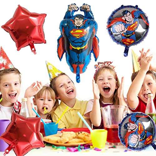 Staryes Superman Balloons 5 Pack Superhero Birthday Party Foil Balloon Birthday Party Decoration For Boy Girl Kids Birthday Party Decoration, Red #TOP4