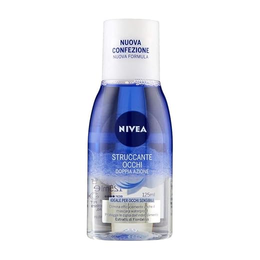 Nivea Removedor de maquillaje de ojos de doble efecto, 125 ml, removedor de maquillaje para áreas sensibles de los ojos, limpiador facial elimina el maquillaje extremadamente impermeable