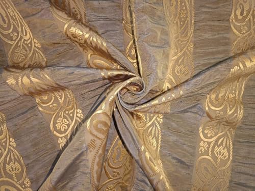 Soie jacquard haut de gamme marron bleu et cachemire doré TAFJ22
