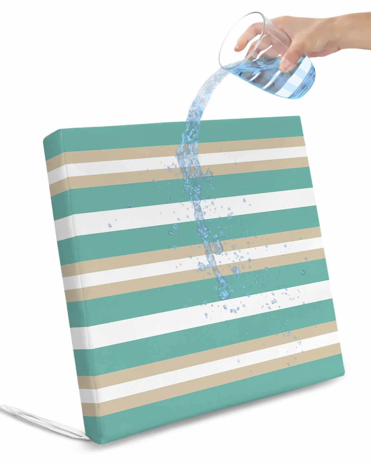 Turquoise Khaki Striped Outdoor Cushion Chair Cover Set of 2 - Waterproof Couch Seat Covers, Modern Minimalism Abstract Art Patio Furniture Protector Cushions Slipcovers for Sofa/RV, 24