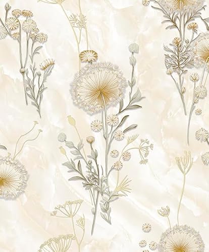 Wallpaper Empire Yellow Wpe® Dandelions And Wildflowers Floral Vinyl Gold Wallpaper, Textured Washable Wallcovering For Living Room, Bedroom, Feature Walls – 62519