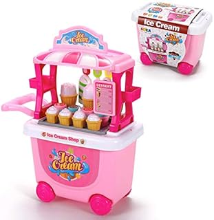 SOKA® Ice Cream Trolley Shop Cart for Children - 27 Pcs Ice Cream Parlour Pretend Food Play Set for Kid's Activity & Early Development Education - Gift for Boys Girls