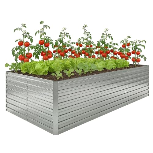 Outsunny Jardinière extérieure, jardinière surélevée galvanisée, carré Potager de Jardin rectangulaire avec Bordure de sécurité et Fond Ouvert, pour Fleurs et...