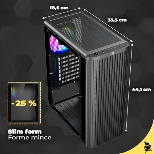 EMPIRE GAMING EC255 Slim Gamer Medium Tower ATX/mATX/ITX, Przedni Przepływ Powietrza z Siatki, 4 Wstępnie Zainstalowane Wentylatory RGB 120 mm, Szkło Hartowane, Chłodzenie 240 mm, GPU ≤265mm, USB3.0