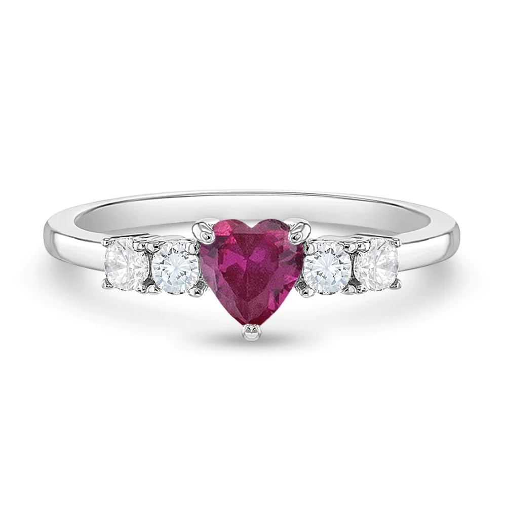 In Season Jewelry Solitaire Birthstone Heart Ring - Hypoallergenic 925 Sterling Silver Cubic Zirconia Girls Rings - Comfortable & Safe for Preteens,