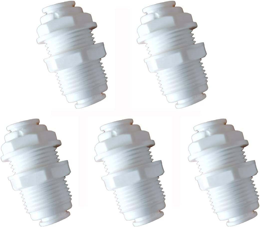 MALIDA ST-016B 3/8"OD PE Tubing Bulkhead Connector,Push to Connect Fittings,Quick Connector,Widely Used in Water Purification, RO Systems Food/Beverage System，5pcs.
