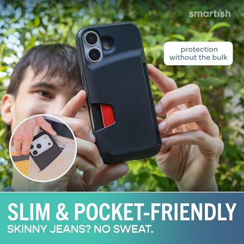 Image of Smartish iPhone 17 Wallet Case + Screen Protector - [Slim + Protective] Phone Case Credit Card Holder + 2-Pack Tempered Glass Screen Protectors for Apple iPhone 17 - Black Tie Affair