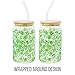 Silver Buffalo Shrek with Flowers and Mushrooms Green Doodle Pattern Glass Jar Tumbler with Bamboo Lid and Glass Straw, 16 Ounces
