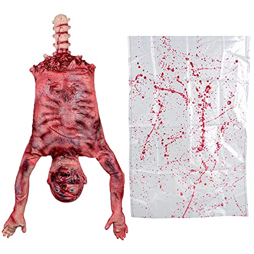SUNREEK Halloween Bloody Half Body 29 inch Latex Skinned Half Body with Hanging Bag for Haunted House Halloween Party Indoor Outdoor Decoration