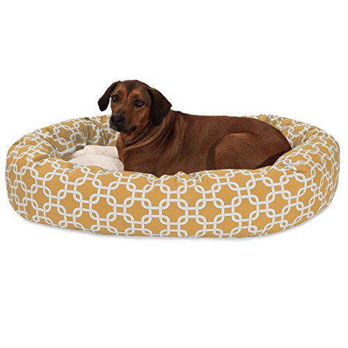 Image of Majestic Pet 52 Inch Links Sherpa Calming Dog Bed Washable - Cozy Soft Round Dog Bed with Spine for Head Support - Fluffy Donut Dog Bed 52x35x11 (inch) - Round Pet Bed X- Large - Yellow