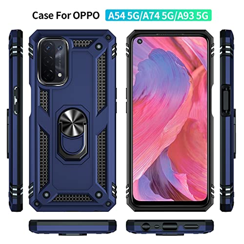 Asuwish Phone Case for OPPO A74 5G/A54 5G with Tempered Glass Screen Protector Stand Ring Holder Hard Magnetic Hybrid Defender Cell Accessories Shockproof Kickstand A93 5G/A93S 5G Women Men Blue - Image 2