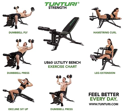 Tunturi UB60 Verstellbare Hantelbank / Trainingsbank / Schrägbank / Utility Bench mit beinhalterung – Bild 4