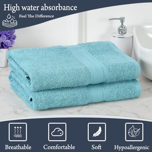 Image of FRESH FROM LOOM 500 GSM Premium Quick Dry Towels for Bath | 100% Pure Cotton | Skin Friendly for Men & Women | High Water Absorber Soft & Ultra-Hypoallergenic | (70 x 140 CM | Turquoise Blue) - 2pc