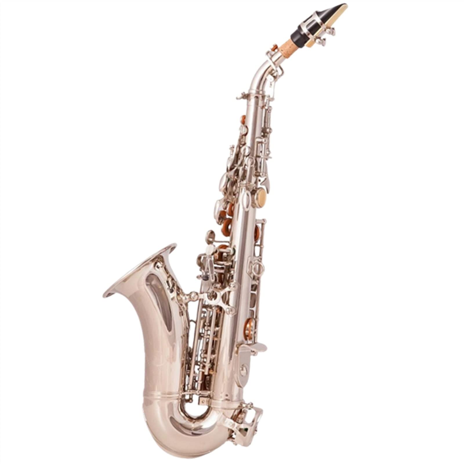 Saxofones Saxofón Curvo Profesional BB Saxofón B-Key Chapado En Cobre Blanco Plateado