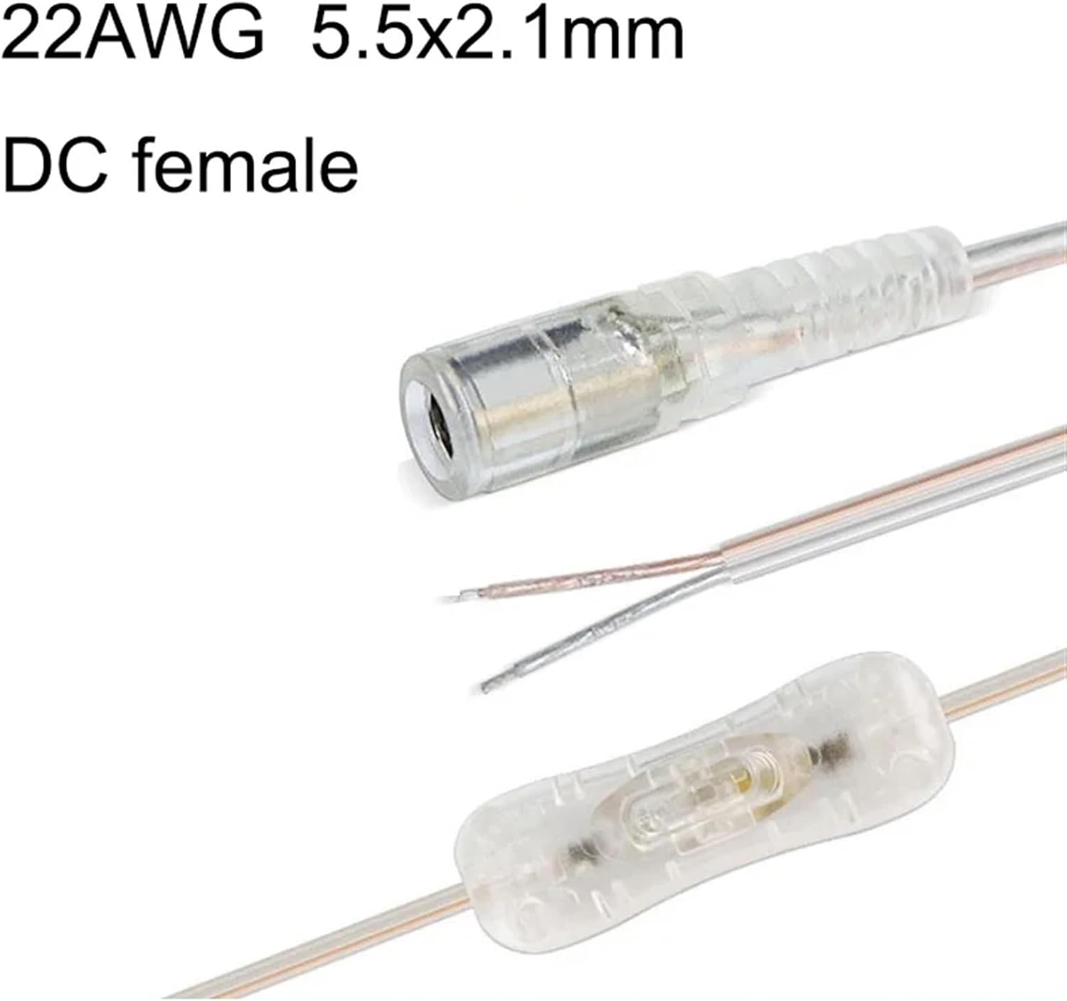 1pcs DC 12V Cable Female 304 Switch Button Connector Extension Power Supply Cord 2M 22awg for Light 5.5xmm2.1mm Transparent