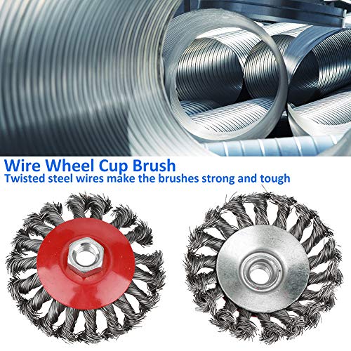 Image of TOPINCN Wire Cup Brush Knot, 4Pcs Steel Wire Wheel Brush Wire Wheel and Cup Brush Set 75mm Wire Cup Brush 105mm Wire Flat Brush for Thread Angle Grinder Red