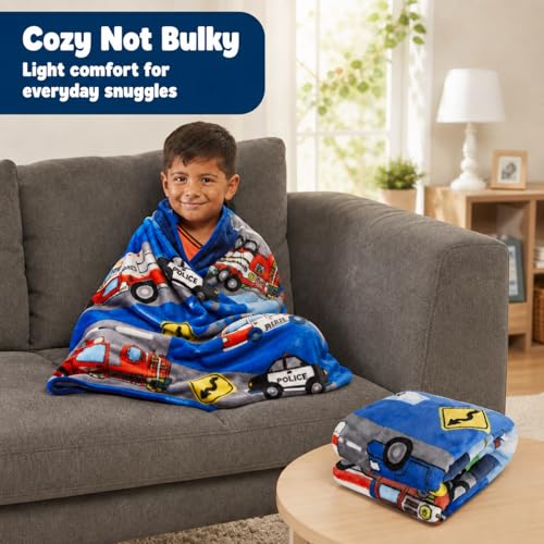 Image of EVERYDAY KIDS Toddler Throw Blanket - 30 inch by 40 inch - Fire and Police Rescue - Super Soft, Plush, Warm and Comfortable