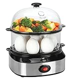Cuiseur à oeufs en acier inoxydable, Stoga Egg Cooker pour 1-7 oeufs 350 W avec fonction de maintien Cuiseur à œufs - Noir