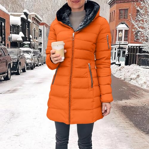 KOG Winterjacke Damen Baumwolle Daunenmantel Warm Wintermantel Oberteile Frauen übergangsjacke Elegante Strickjacke Elegant Kapuzenpullover Frau Steppmantel Laufjacke Fleecejacke Orange M