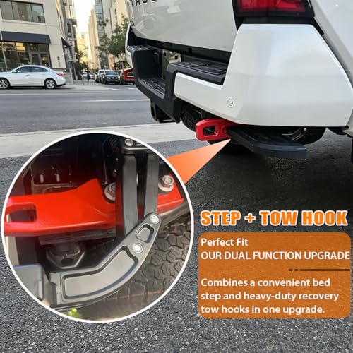 Image of Rear Bed Step & Tow Hooks Combo Kit Compatible with 2024-2026 Toyota Tacoma