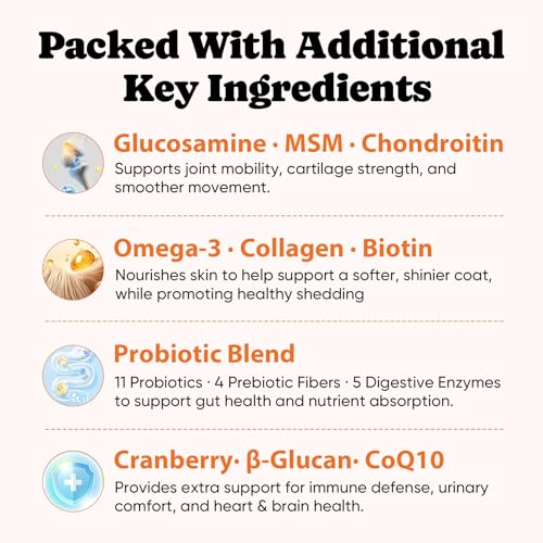 Image of Dog Vitamins & Supplements 34-in-1 Pet Multivitamin Softchews, Daily Dog Supplements for Hip & Joints, Skin & Coat, Immune Health with Glucosamine, Probiotics, Collagen & Fish Oil (90-Day Supply)