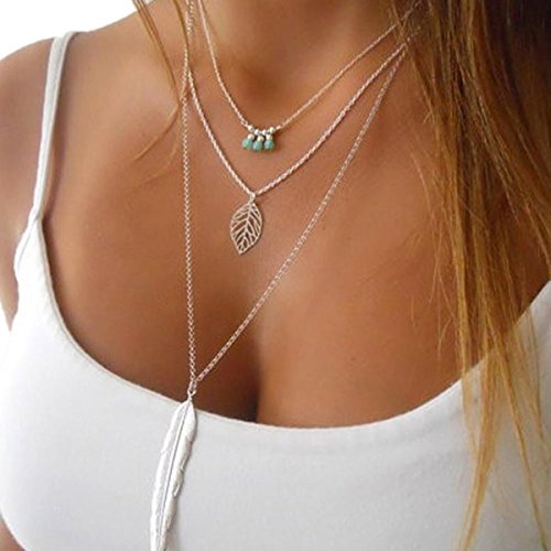 Bestpriceam Women Multilayer Irregular Pendant Chain Statement Necklace Silver