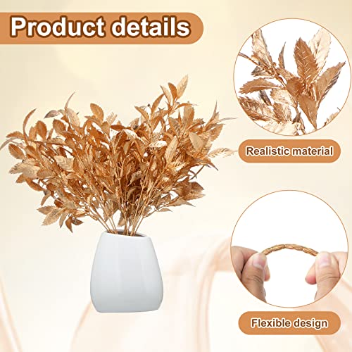 Gold Leaves Artificial Plants For Christmas Decoration, Plastic Grass Fake Shrubs Simulation Leaves Golden Flowers Home Indoor Outdoor Diy Planter Vase Filler Garden Wedding Xmas Decoration (12 Packs) #TOP2