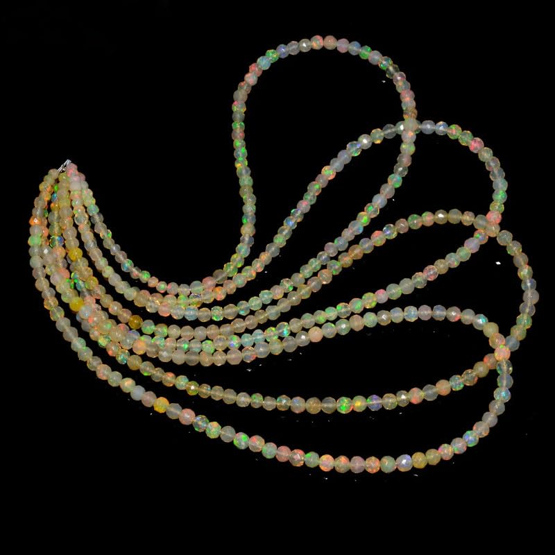 Żółty wysoki ogień etiopski opal welo ogień 3 mm-5 mm luźne okrągłe fasetowane koraliki | sznurek 40 cm | etiopski opal welo kamień szlachetny koraliki do biżuterii