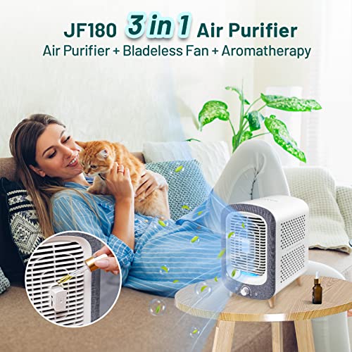Jafända Cute Bedroom Air Purifiers For 780 Sq Ft, Retro Design, Essential Oil Diffuser & Bladeless Fan Combo, Hepa Carbon Filters Remove Dust Smoke Allergies Vocs Odors For Kids, Office #TOP2