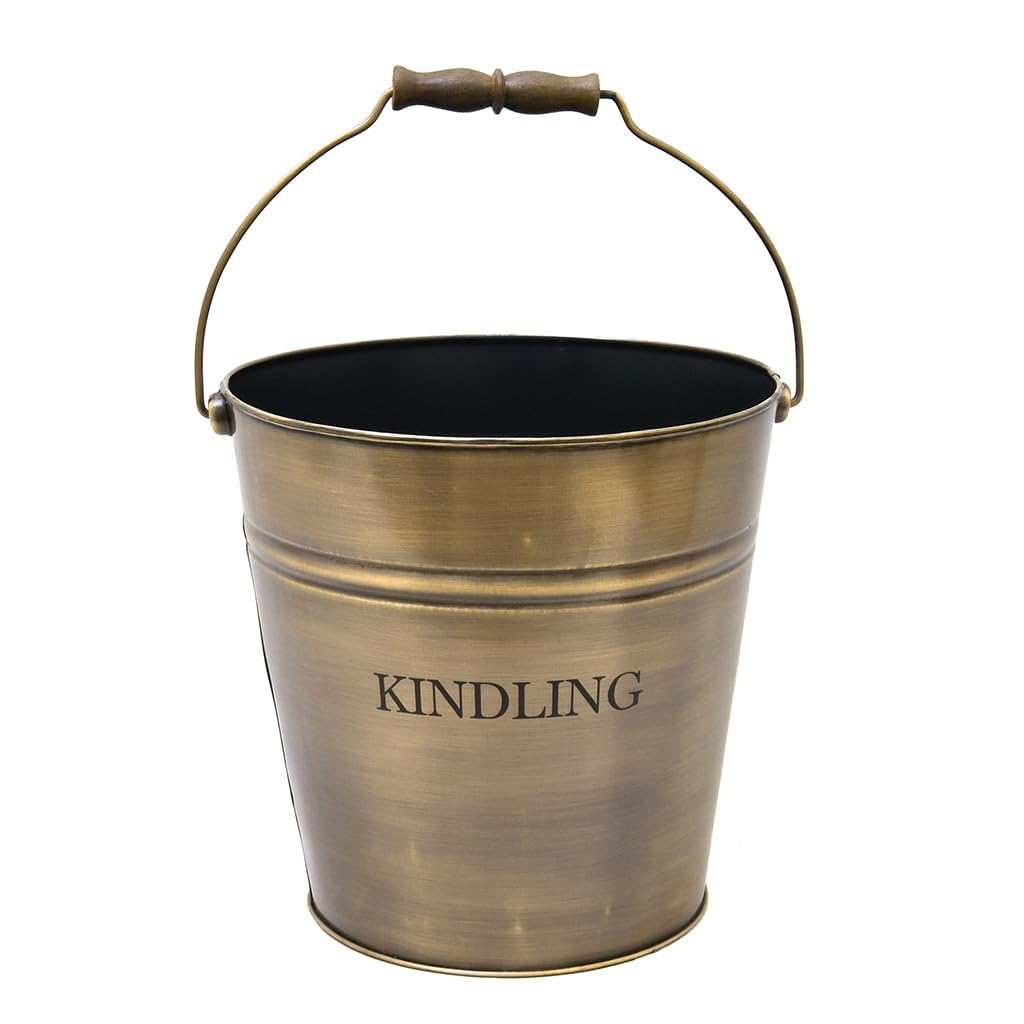 Vintage Style 17L Fireside Kindling Wood Storage Bucket (Brass)