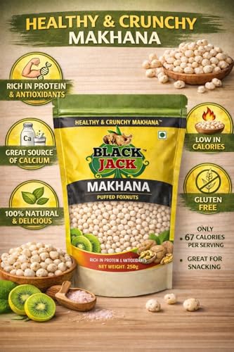 Image of BlackJack Makhana, Puffed Foxnuts,1 Kg, Gluten-Free, Healthy Snack, Vegan, Keto-Friendly, Prasadam Makhana,Fit for Fasting,Medium Small Size Mix, Pack of 4 x 250g