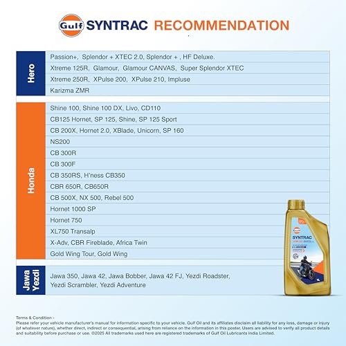 Image of Gulf SYNTRAC 10W-30 4T API SP, JASO MA2 | Ester Technology | 2 Wheeler Bike Advanced 100% Full-Synthetic Engine Oil (1 L, Pack of 1)