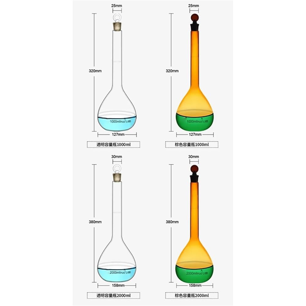 1 pz 100/50/200/500/1000 ml Vetro Laboratorio Pallone Volumetrico Trasparente Con Tappo Testa(2000ml)