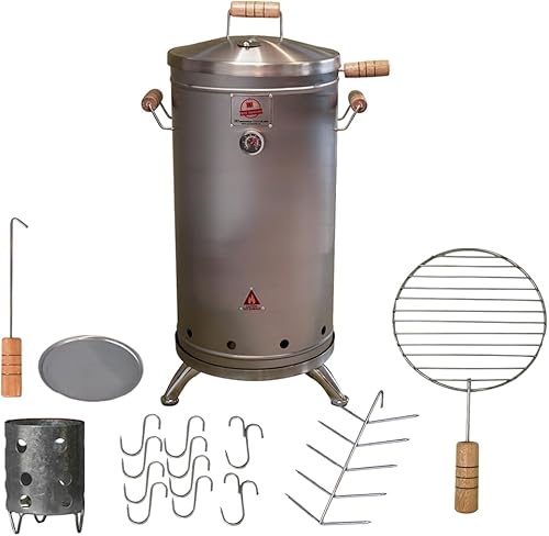 Parrilla ahumadora de barril de acero inoxidable 304 premium 2 en 1 - Barbacoa vertical compacta de carbón con termómetro y sistema de ventilación -