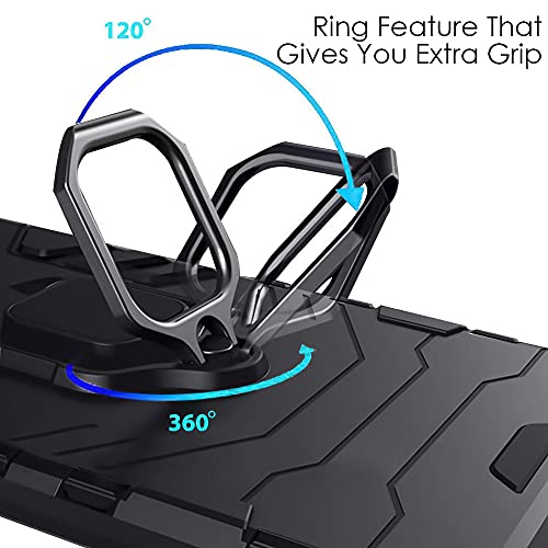 Image of WOW IMAGINE Shock Proof Back Case Mobile Cover for Vivo V21 5G | Back Cover Case (Tough Armor | Hybrid PC + TPU | Ring Holder & in-Built Kickstand | Black)