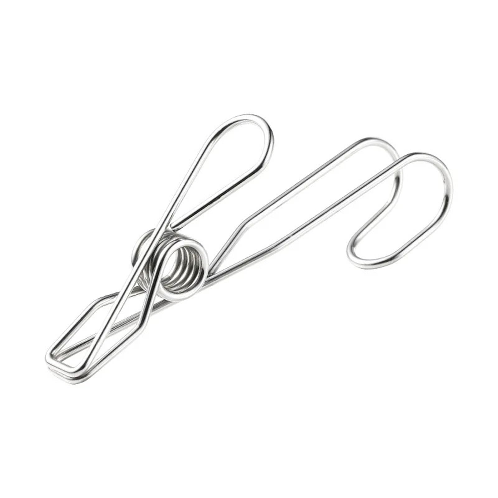 12pcs Kitchen Stainless Steel Clip Hook Hanging Bathroom Socks Fixing Windproof Clothes Hanger Household Peg For Home(9.5cm)