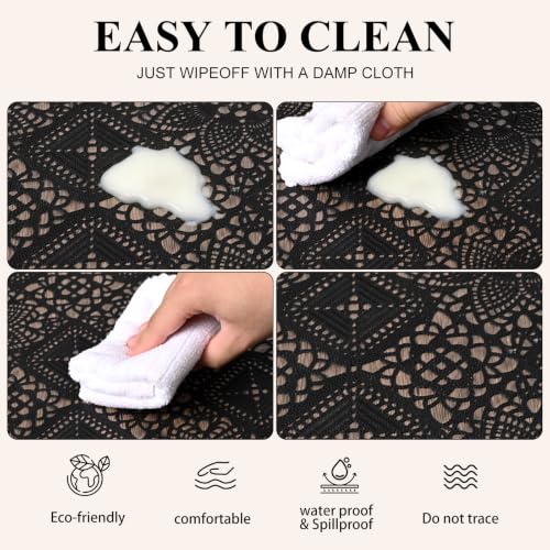 Likiyol Vinyl Tablecloth, Rectangular Lace Tablecloth, Heavy Duty Vinyl Table Cloth, Stain-Resistant Wipeable Table Protector for Kitchen and Dining Room, 55"x 84", Black by Likiyol - Used condition - Image 4