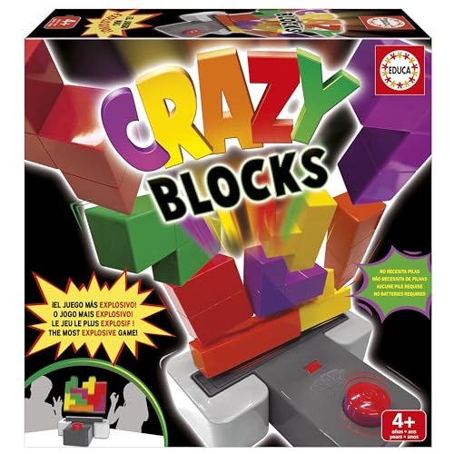 Educa - Crazy Blocks | El Juego de Bloques más Explosivo. Sé el más rápido colocando Bloques o saltarán por los Aires. Dos Niveles de dificultad. A Partir de 4 años (20089)