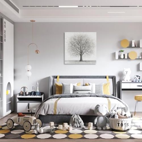 Yelash Abstract Black and White Tree Picture Decor Canvas Wall Art Life Painting with Gold Landscape for Home Bedroom Decoration 24x24 Inch2