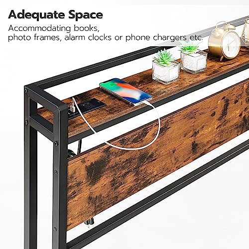 Image of HOOBRO Headboard Queen Size, Headboard with 2 Outlets and 4 USB Ports, Adjustable Height, Storage Rack, Sturdy and Stable, Easy Assembly, Rustic Brown and Black