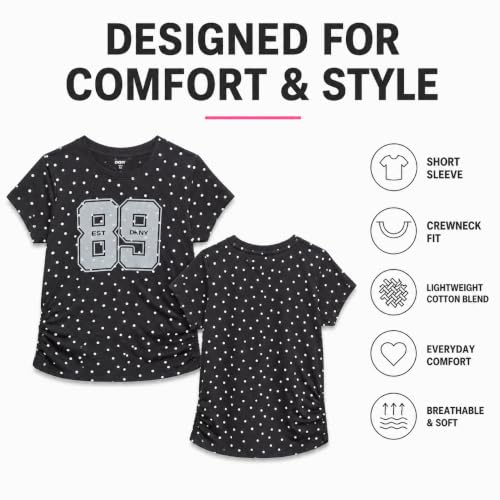 Image of DKNY Girls Tshirt Cotton Blend Short Sleeve Crewneck Graphic Fashion Tee