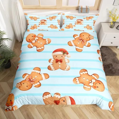 Housse de couette Joyeux Noël 200x200 réversible bleue et rayée pour chambre d'enfant cocooning