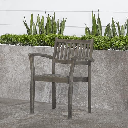 GOWE Caladesi Grey-Washed Farmhouse Wood Coastal Stackable Patio Armchair (Set of 2)